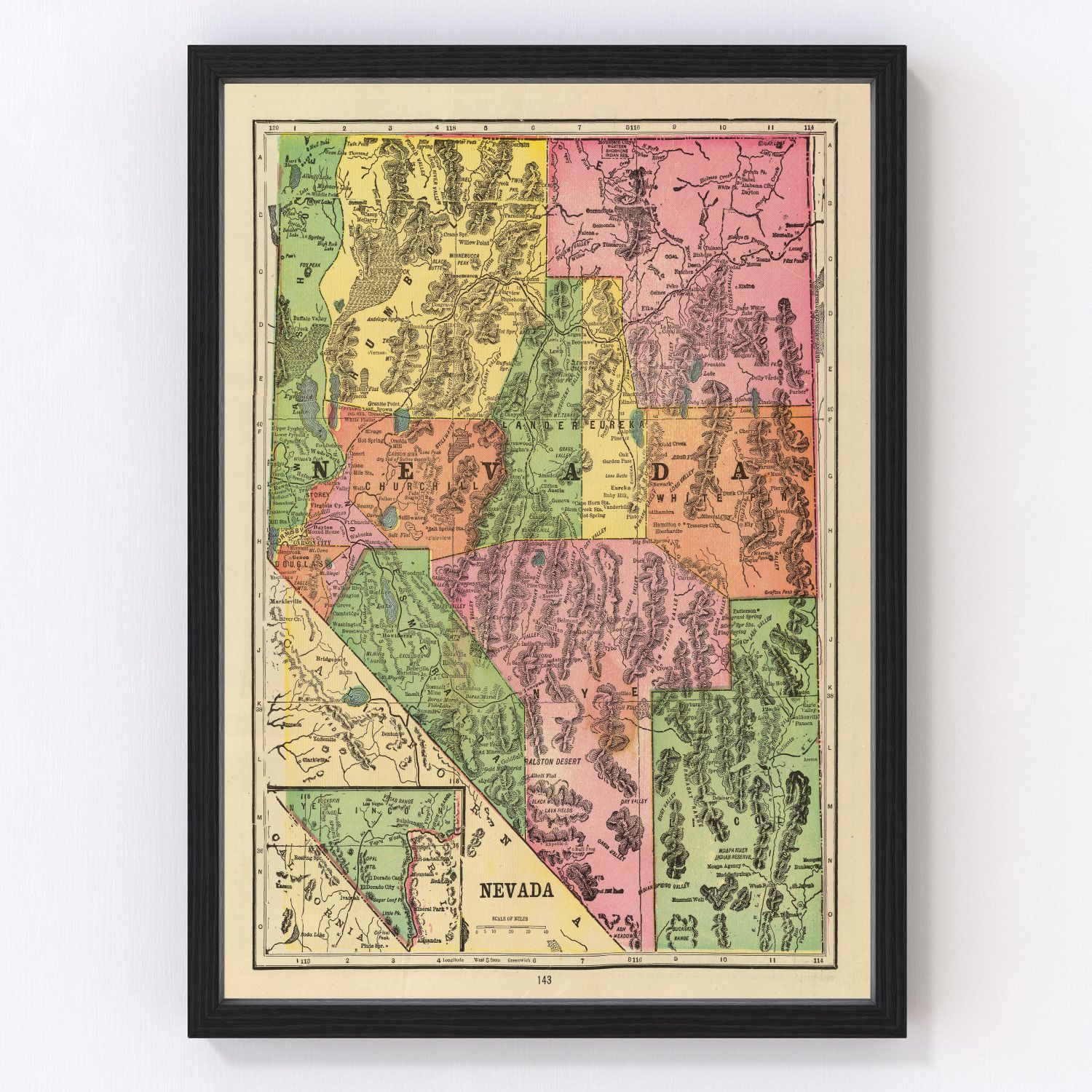 Vintage map of Nevada, 1909