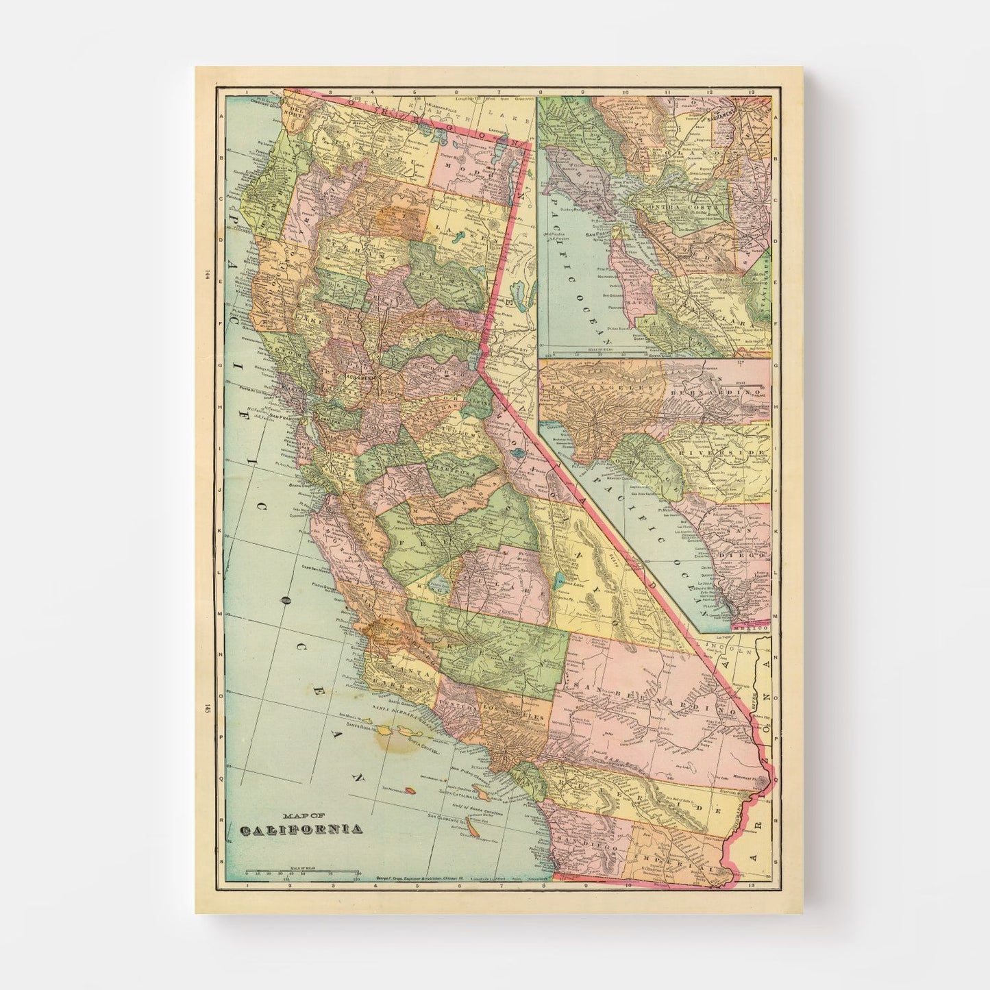 Vintage Map of California, 1909