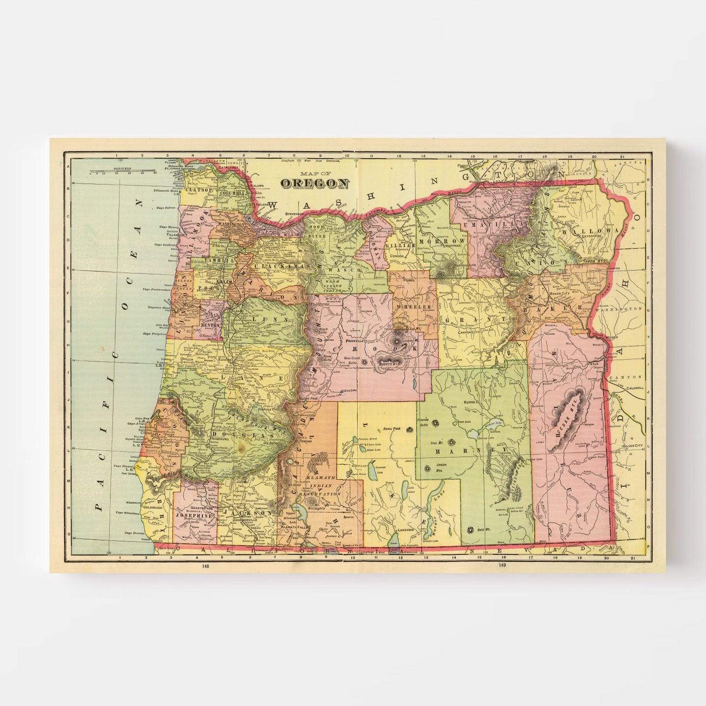 Vintage Map of Oregon, 1909 II