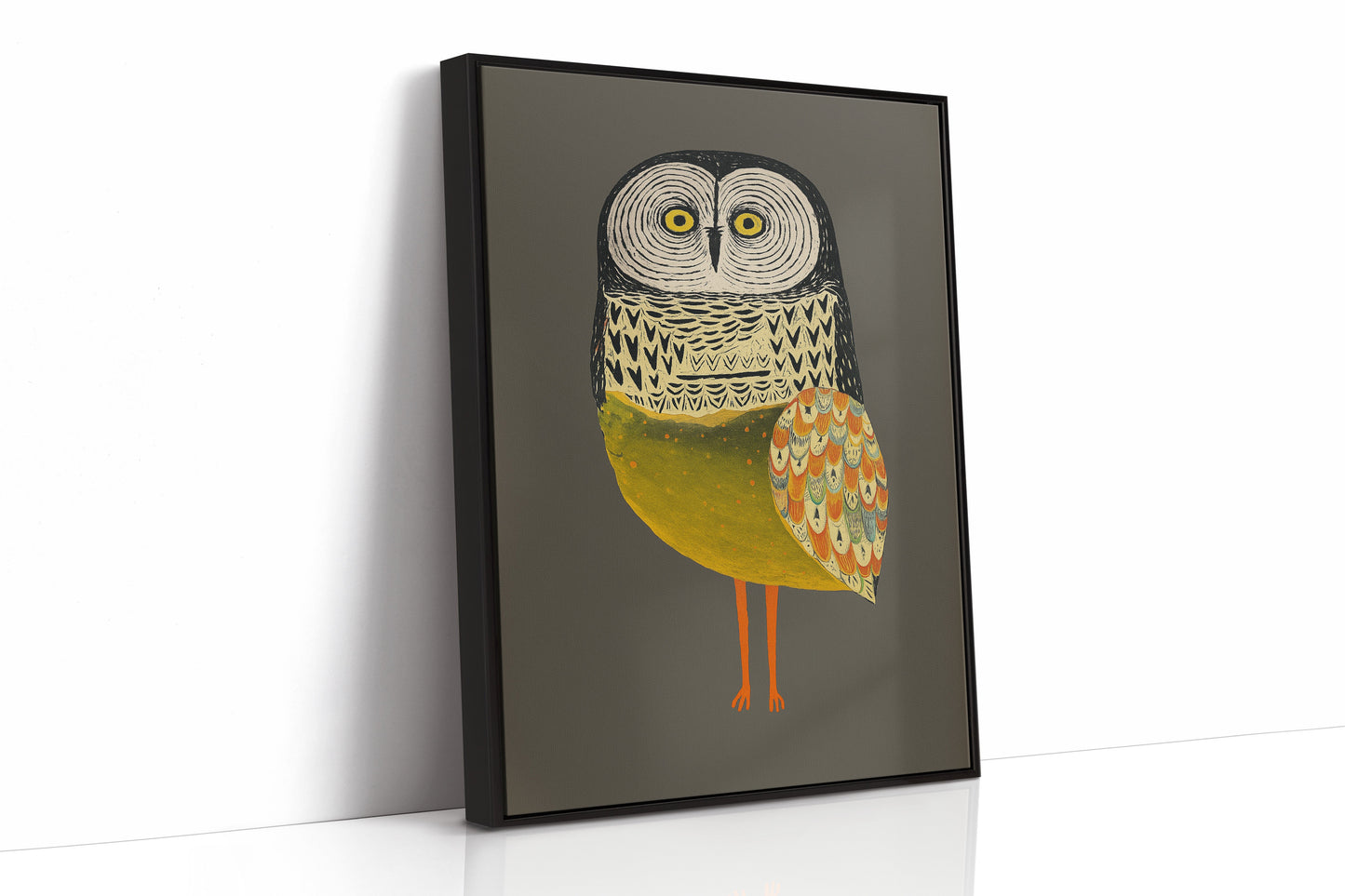 Stylized Owl Wall Art - Golden Feather Bird Print