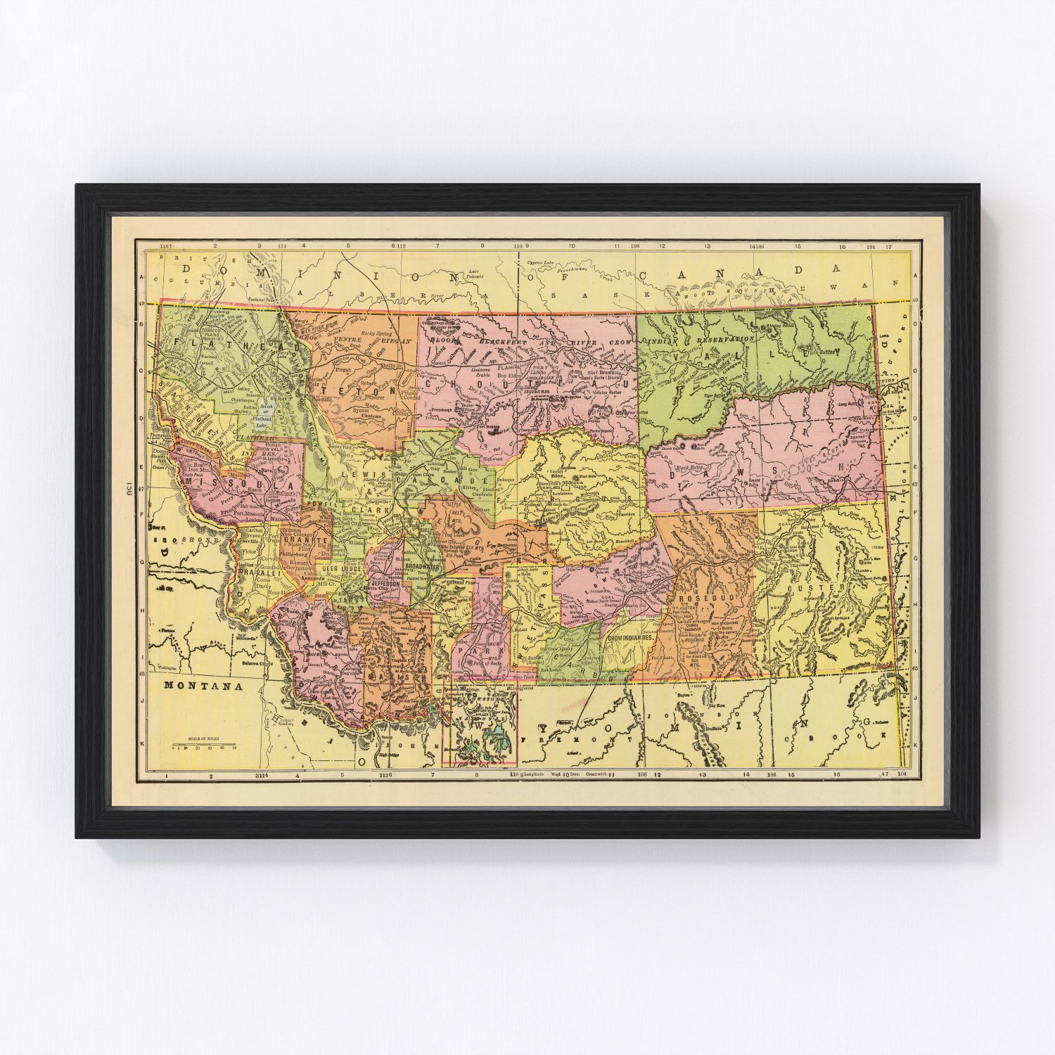 Vintage map of Montana, 1909