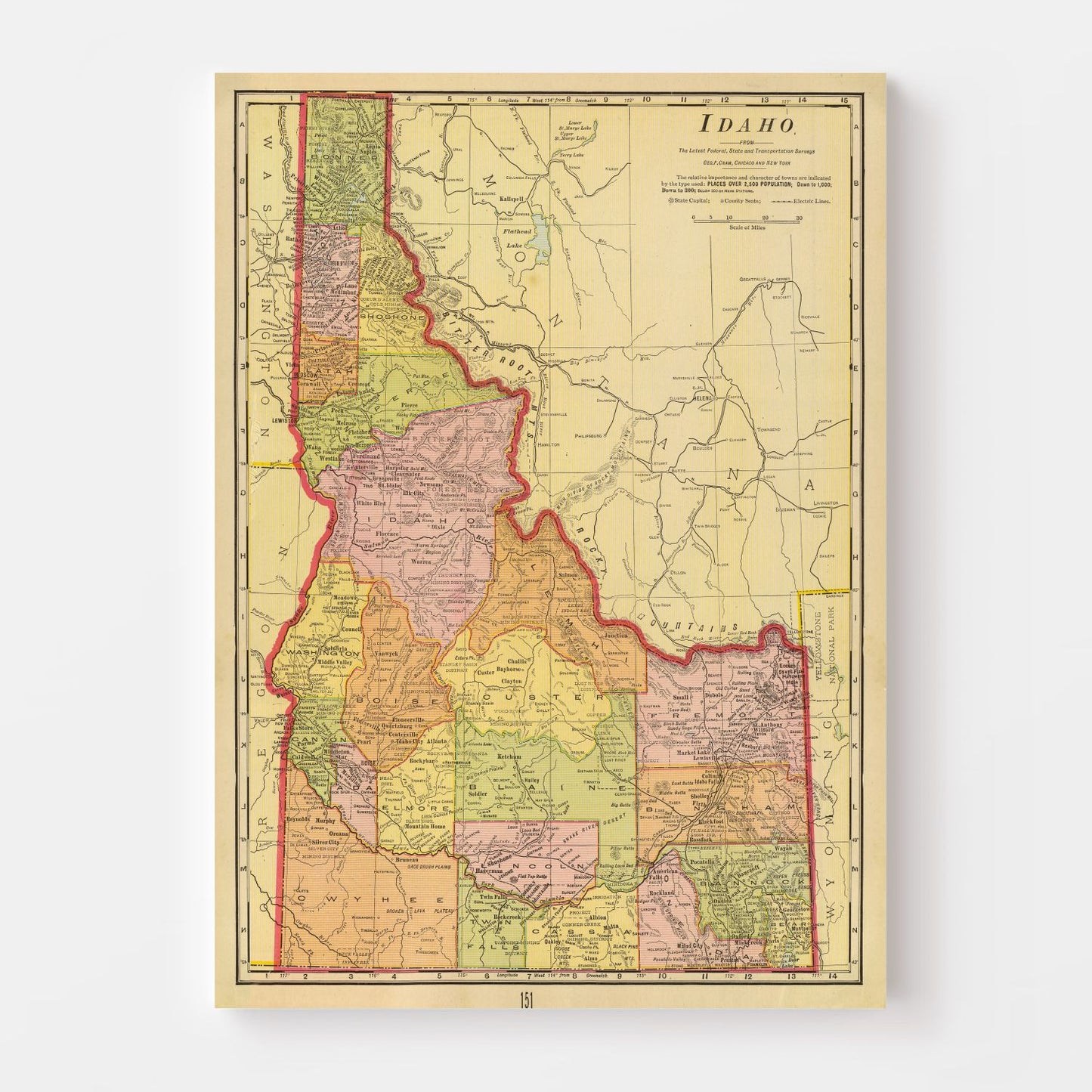 Vintage Map of Idaho, 1909