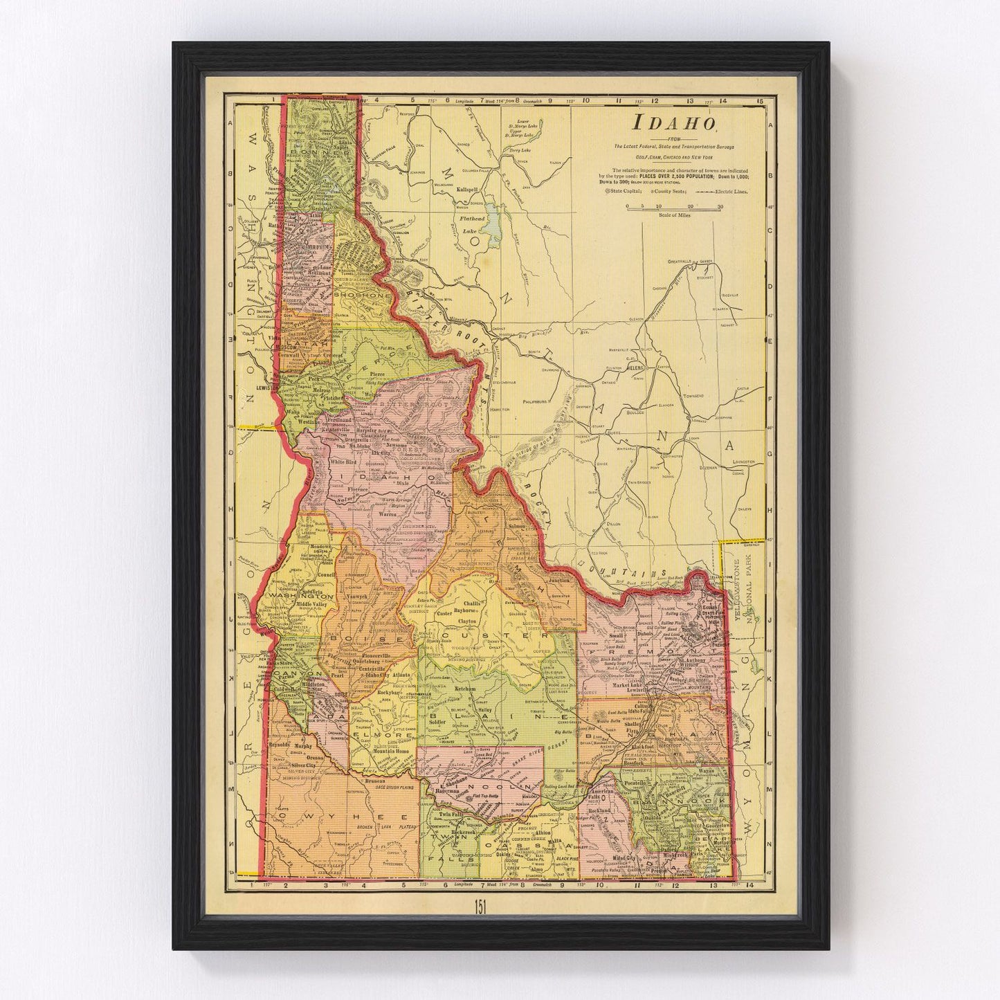 Vintage map of Idaho, 1909