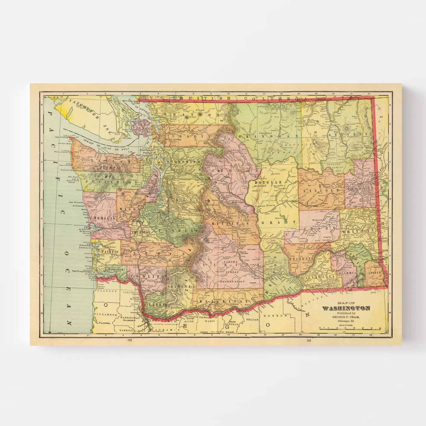 Vintage Map of Washington State, 1909 - Edition I