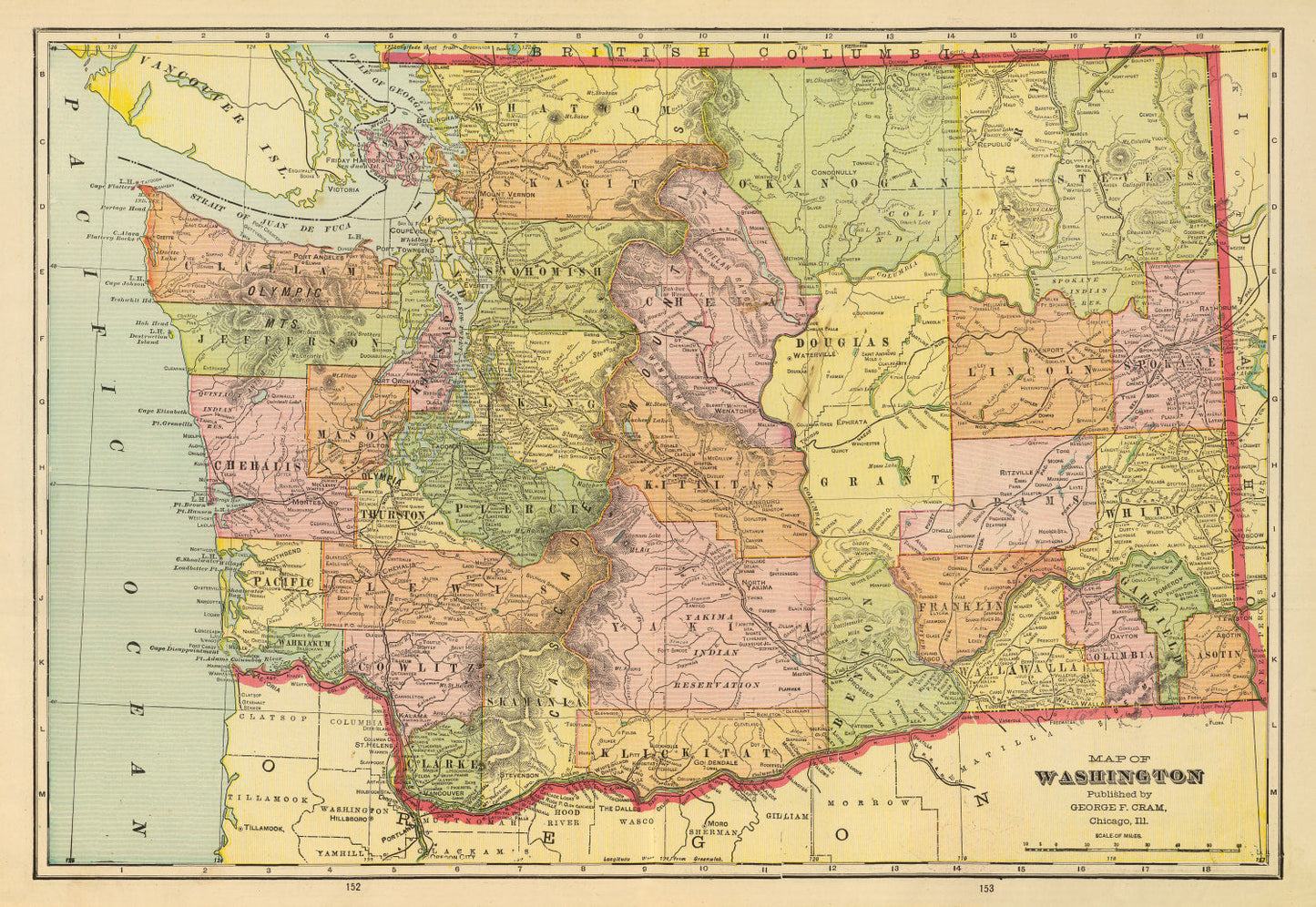 Vintage Map of Washington State, 1909 - Edition I