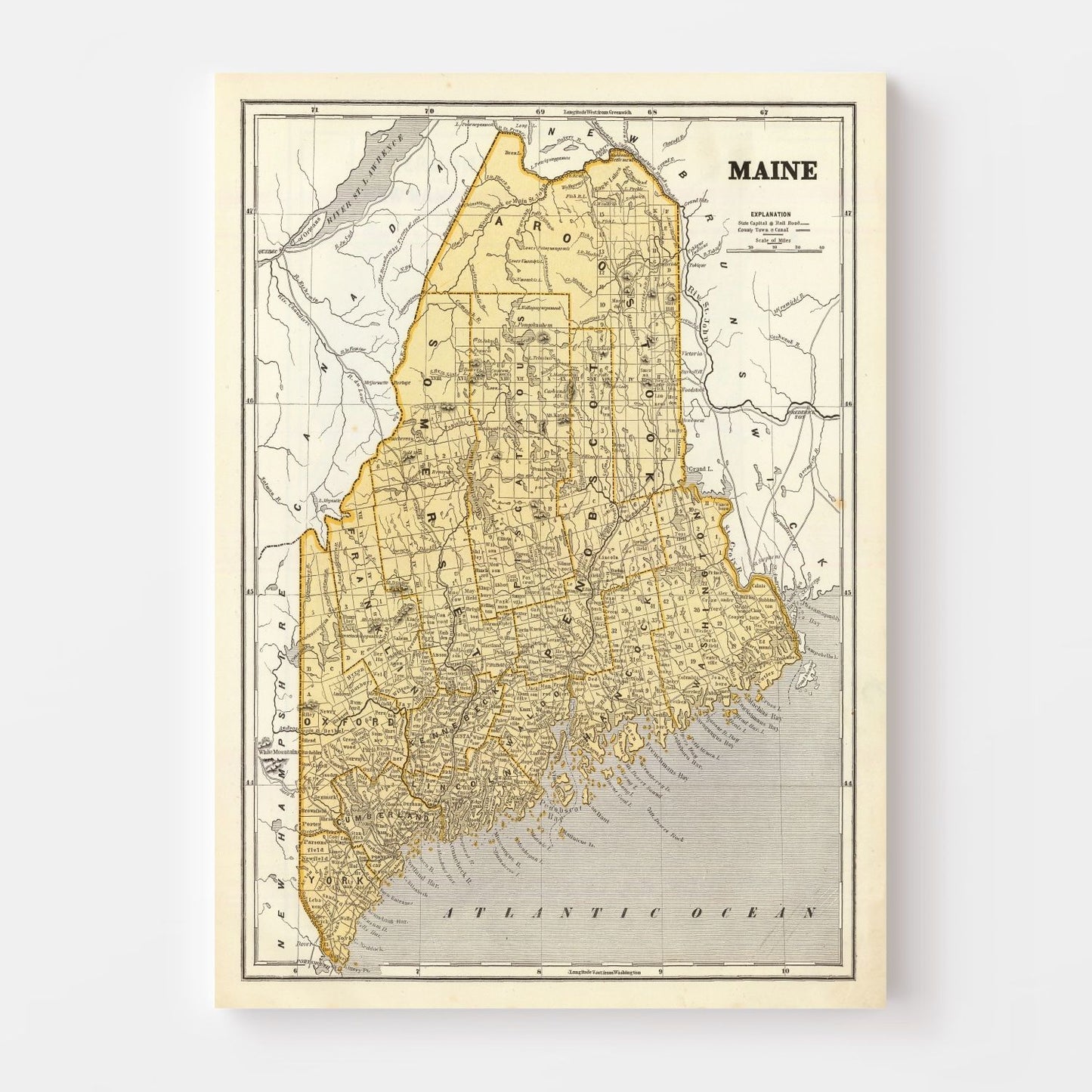 Vintage Map of Maine, 1842