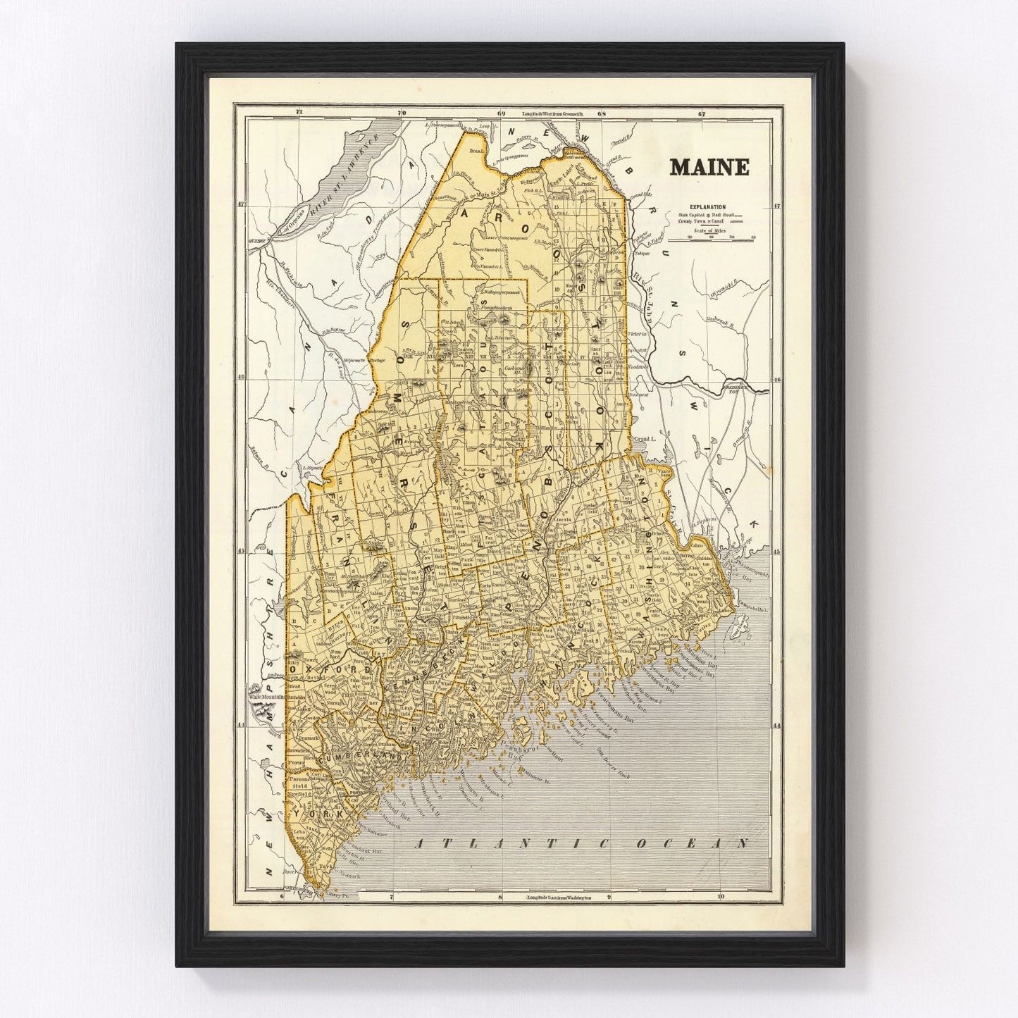 Vintage map of Maine, 1842
