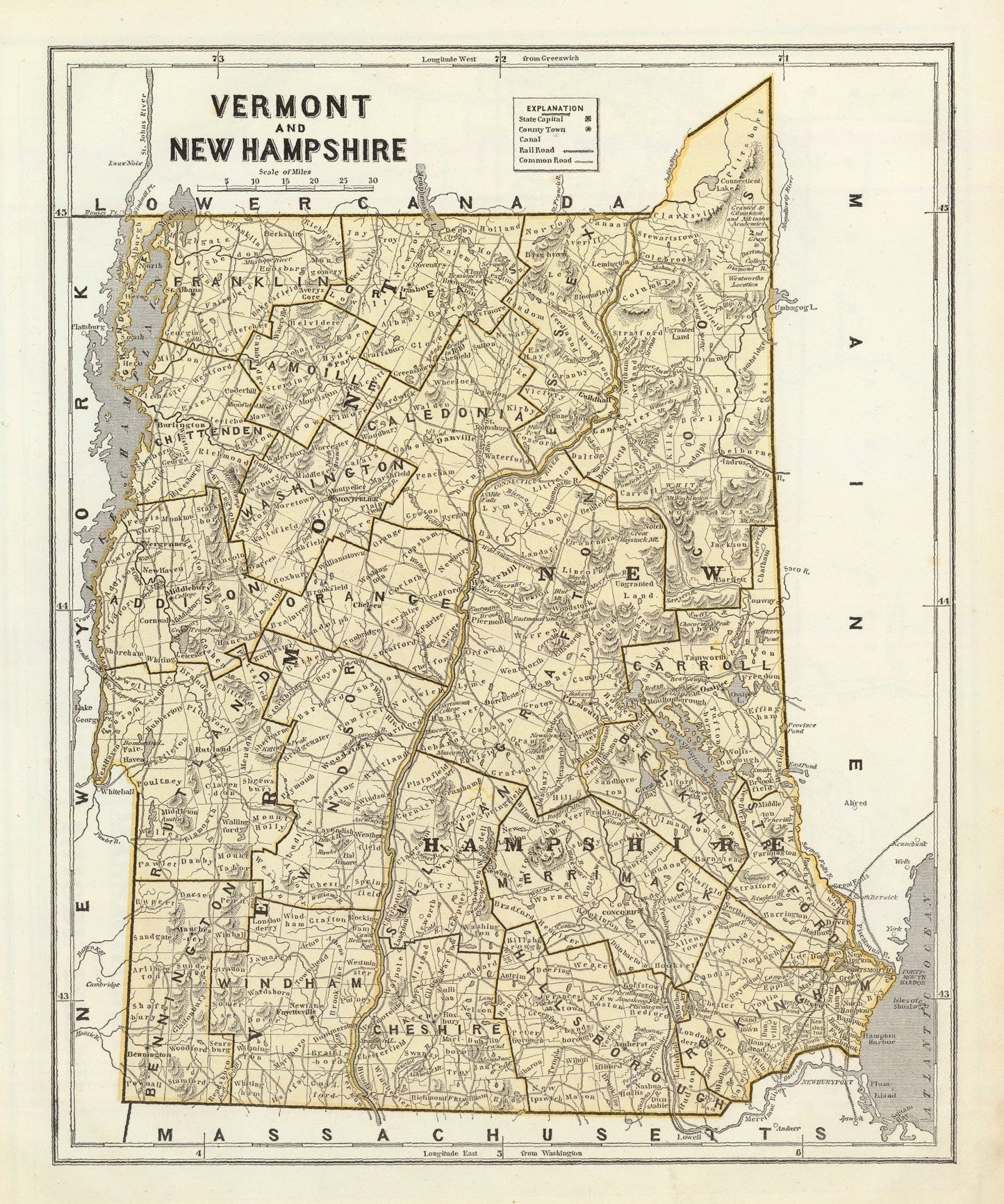 Vintage Map of Vermont & New Hampshire, 1842