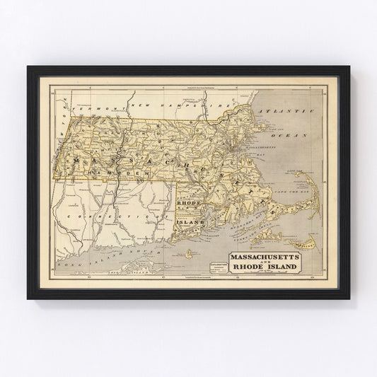 Vintage map of Massachusetts and Rhode Island, 1842