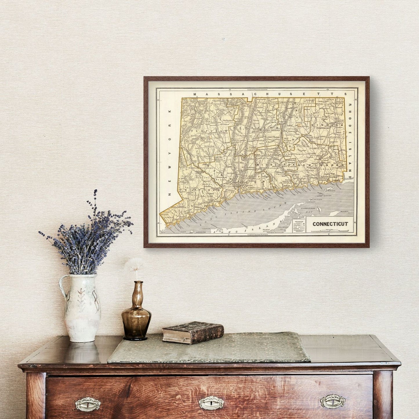Vintage Map of Connecticut, 1842
