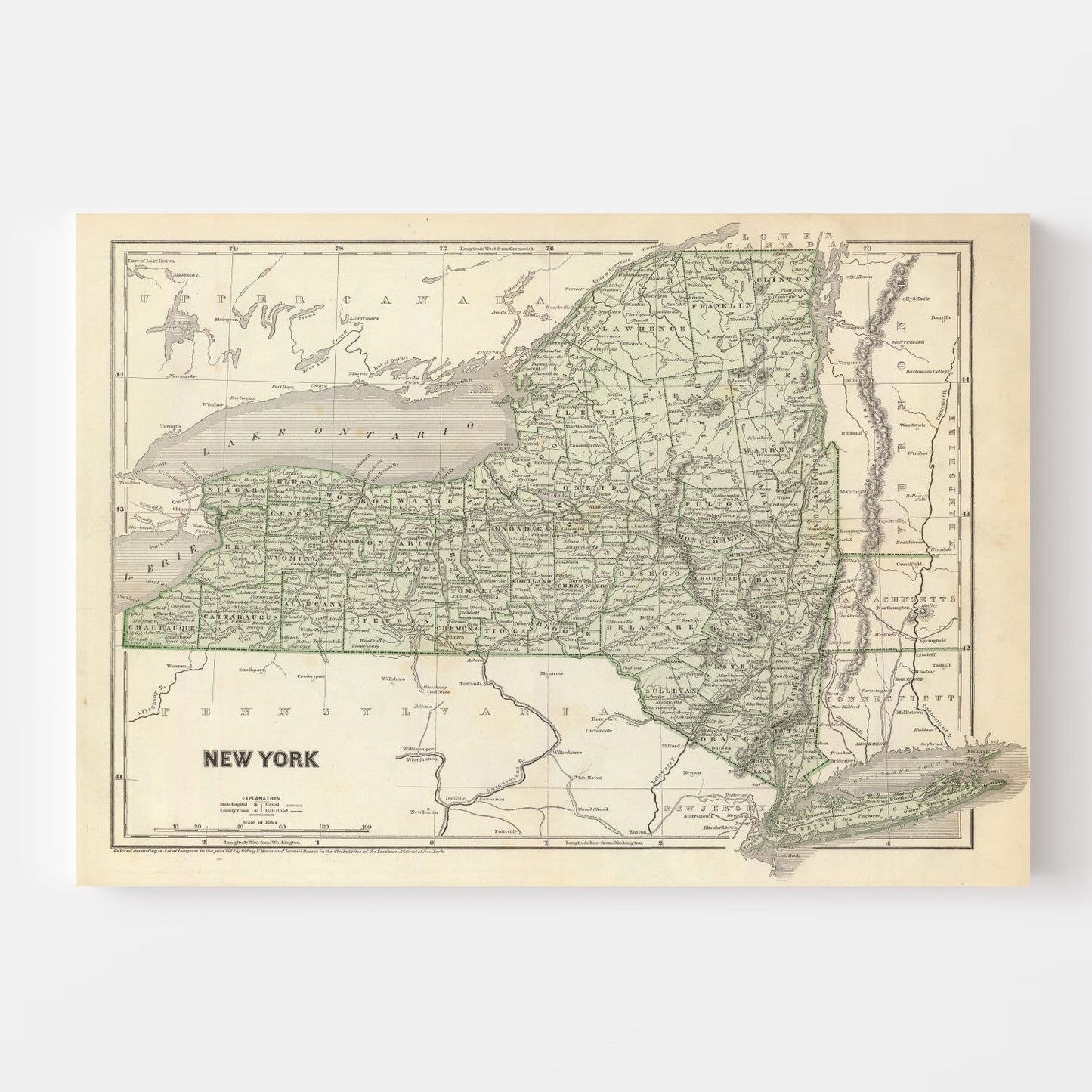 Vintage Map of New York City, New York, 1842