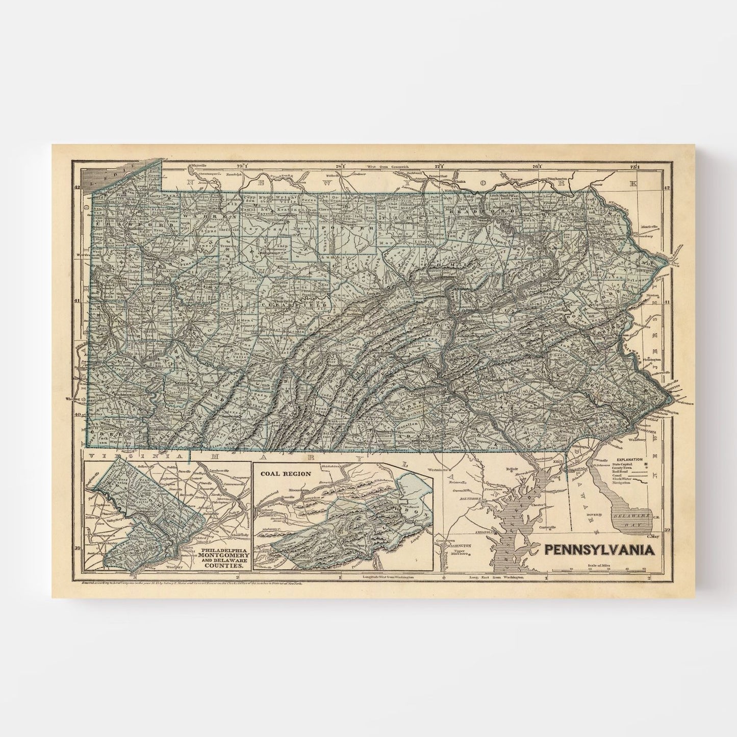 Vintage Map of Pennsylvania, 1842