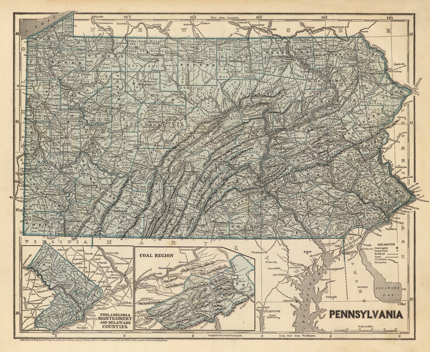 Vintage Map of Pennsylvania, 1842