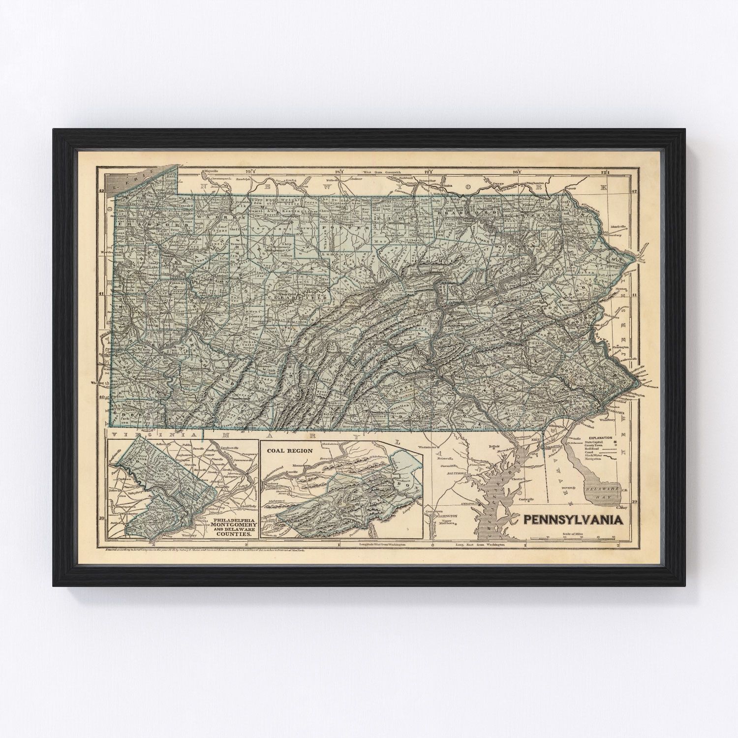 Vintage map of Pennsylvania, 1842