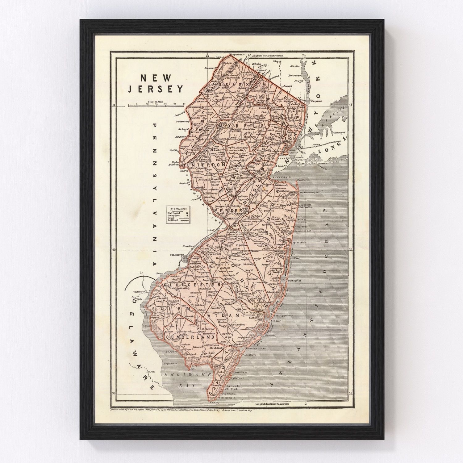 Vintage map of New Jersey, 1842