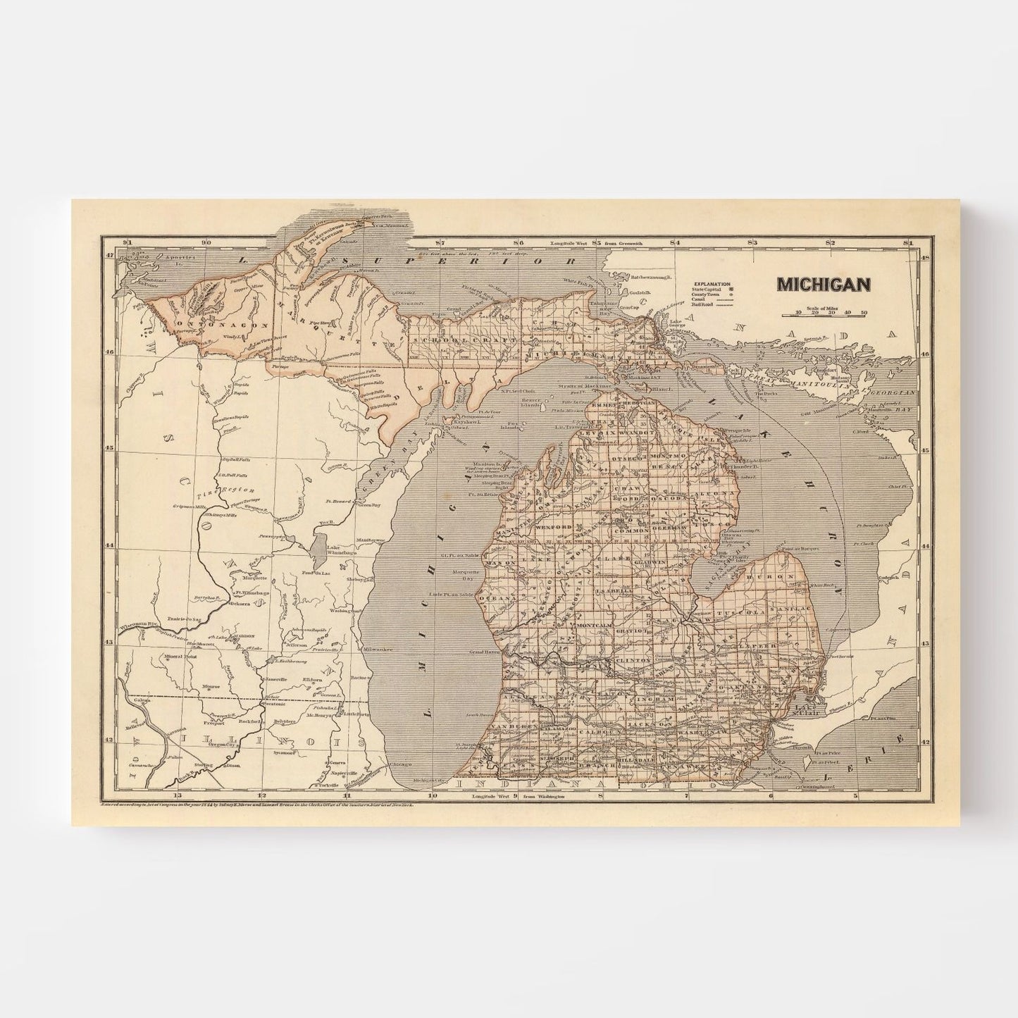 Vintage Map of Michigan, 1842