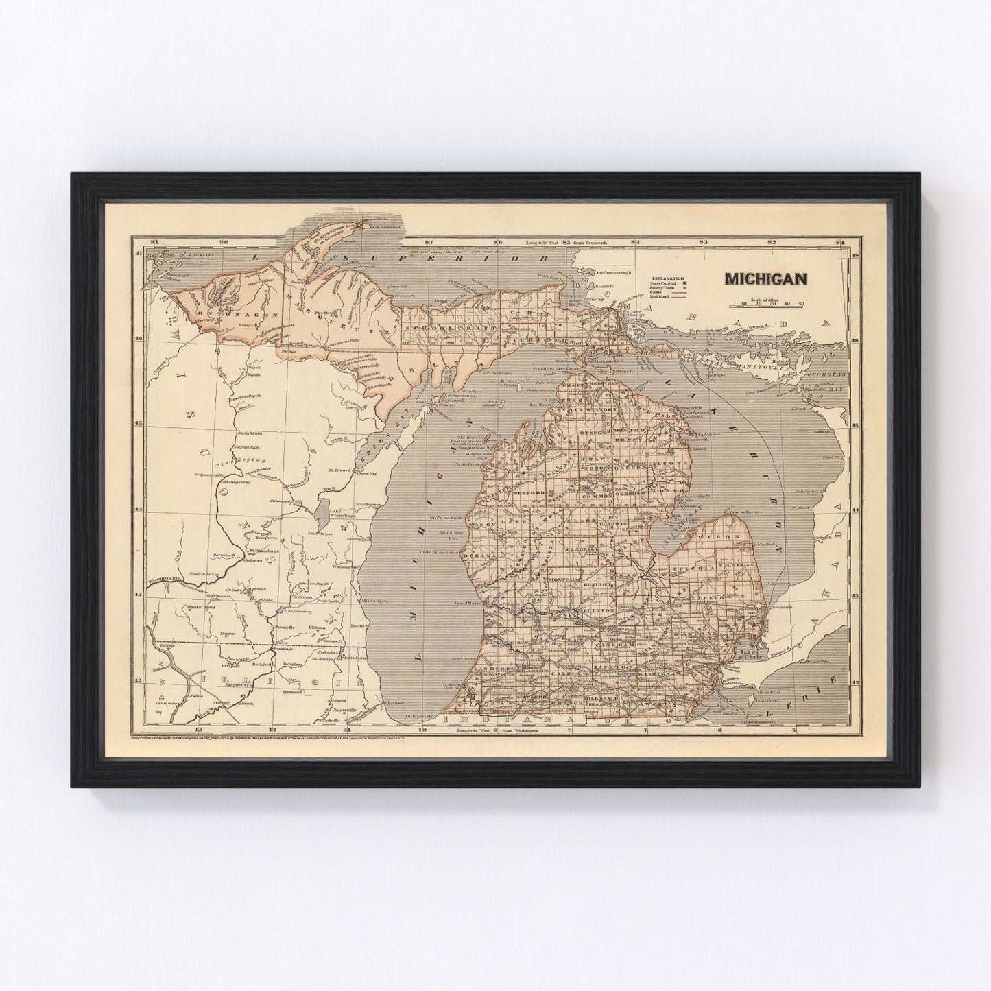 Vintage map of Michigan, 1842