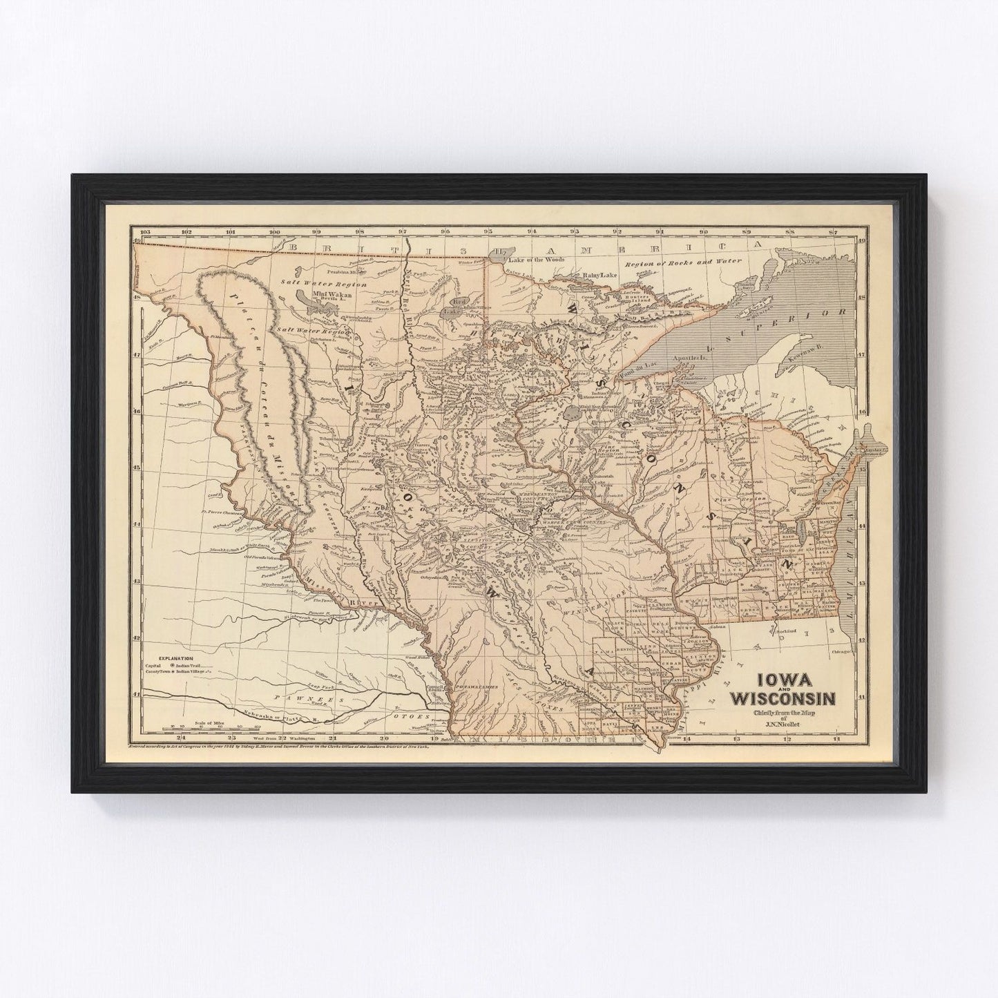 Vintage map of Iowa and Wisconsin, 1842