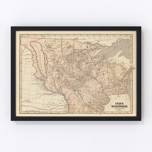 Vintage map of Iowa and Wisconsin, 1842