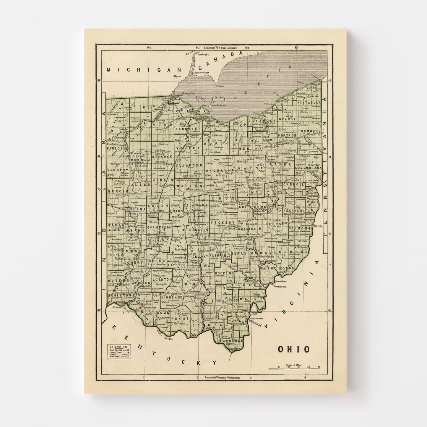 Vintage Map of Ohio, 1842