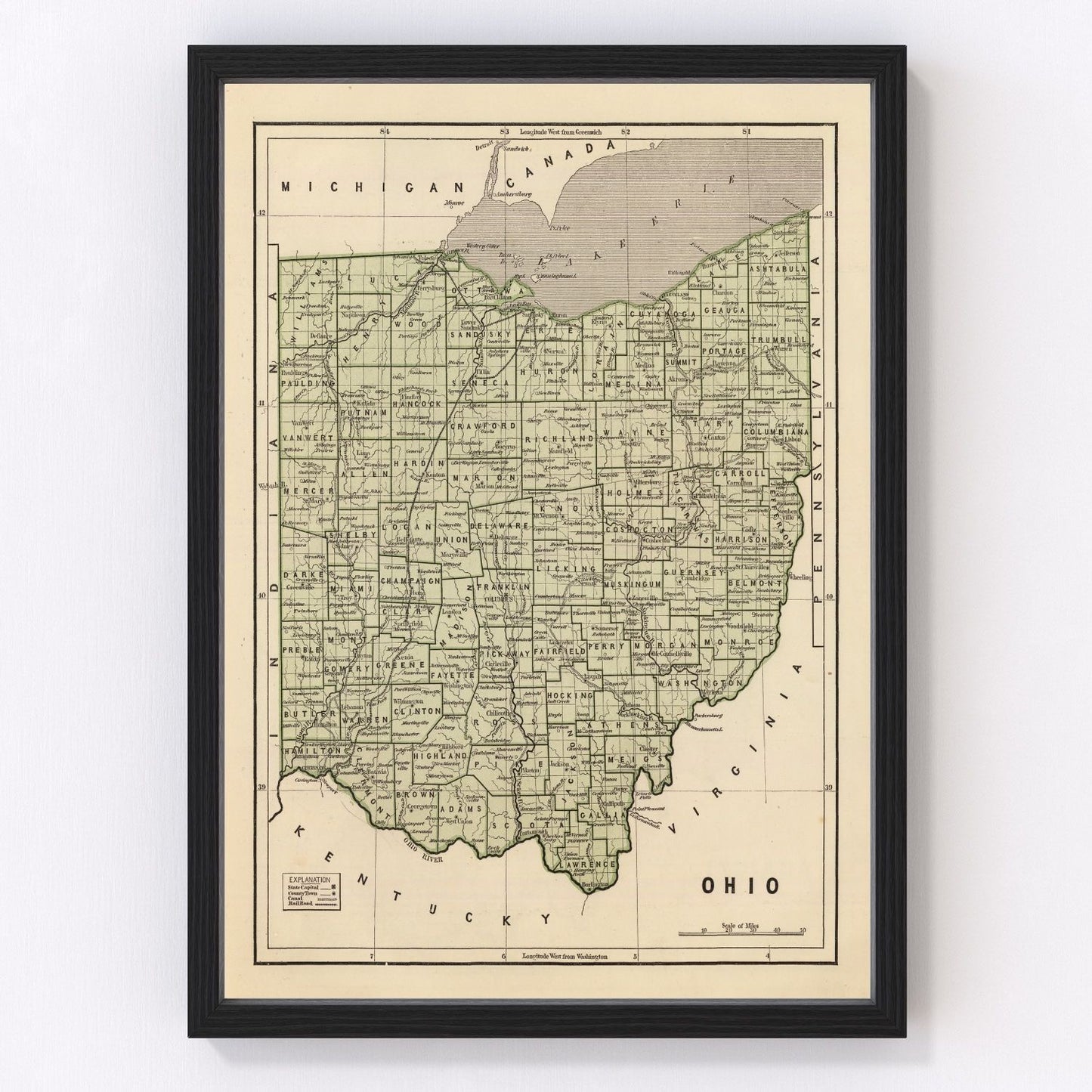 Vintage map of Ohio, 1842
