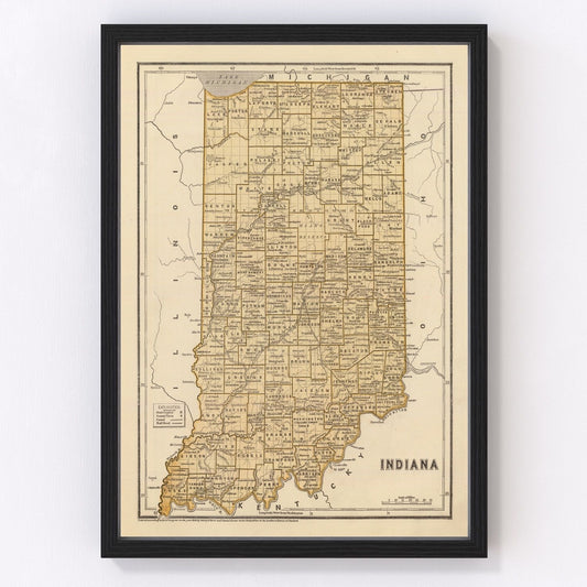 Vintage map of Indiana, 1842