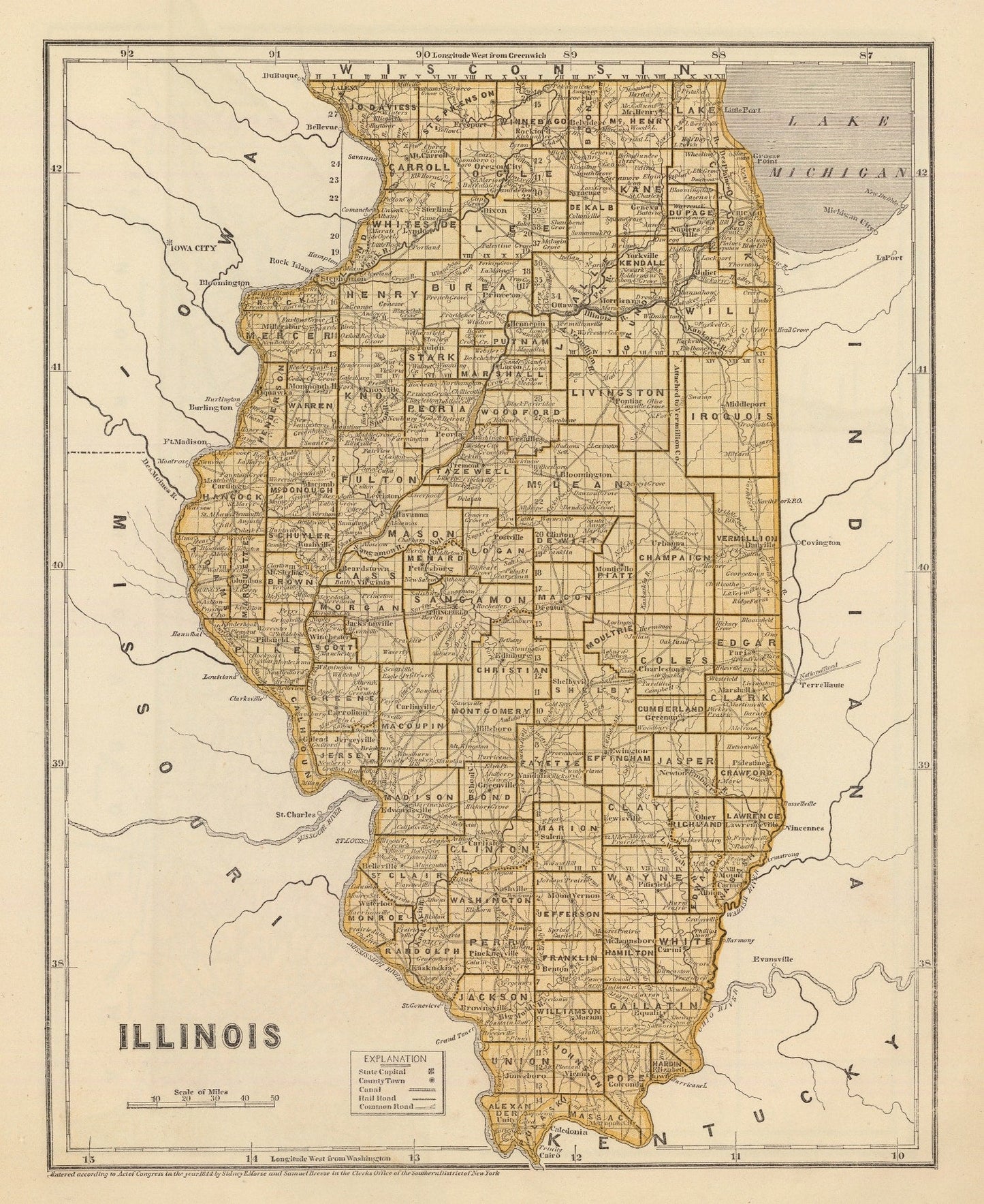 Vintage Map of Illinois, 1842