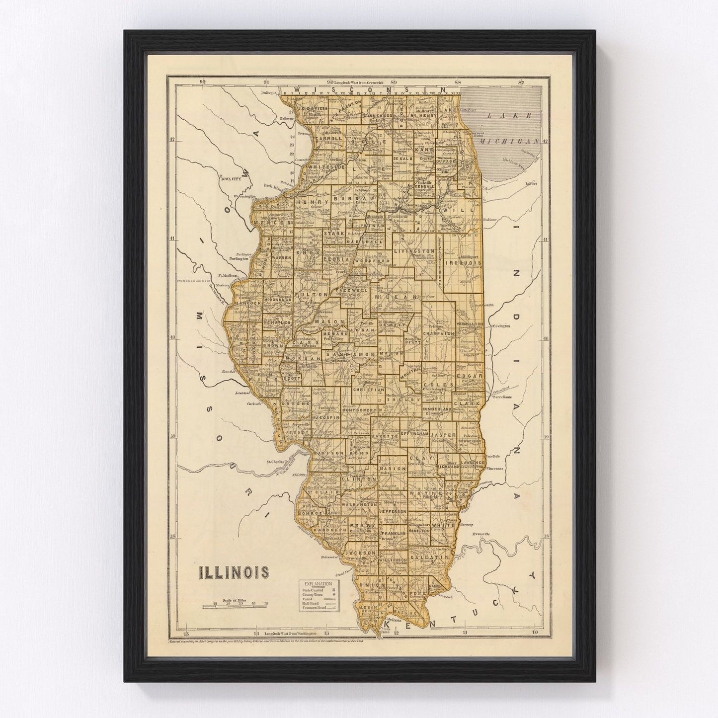 Vintage map of Illinois, 1842