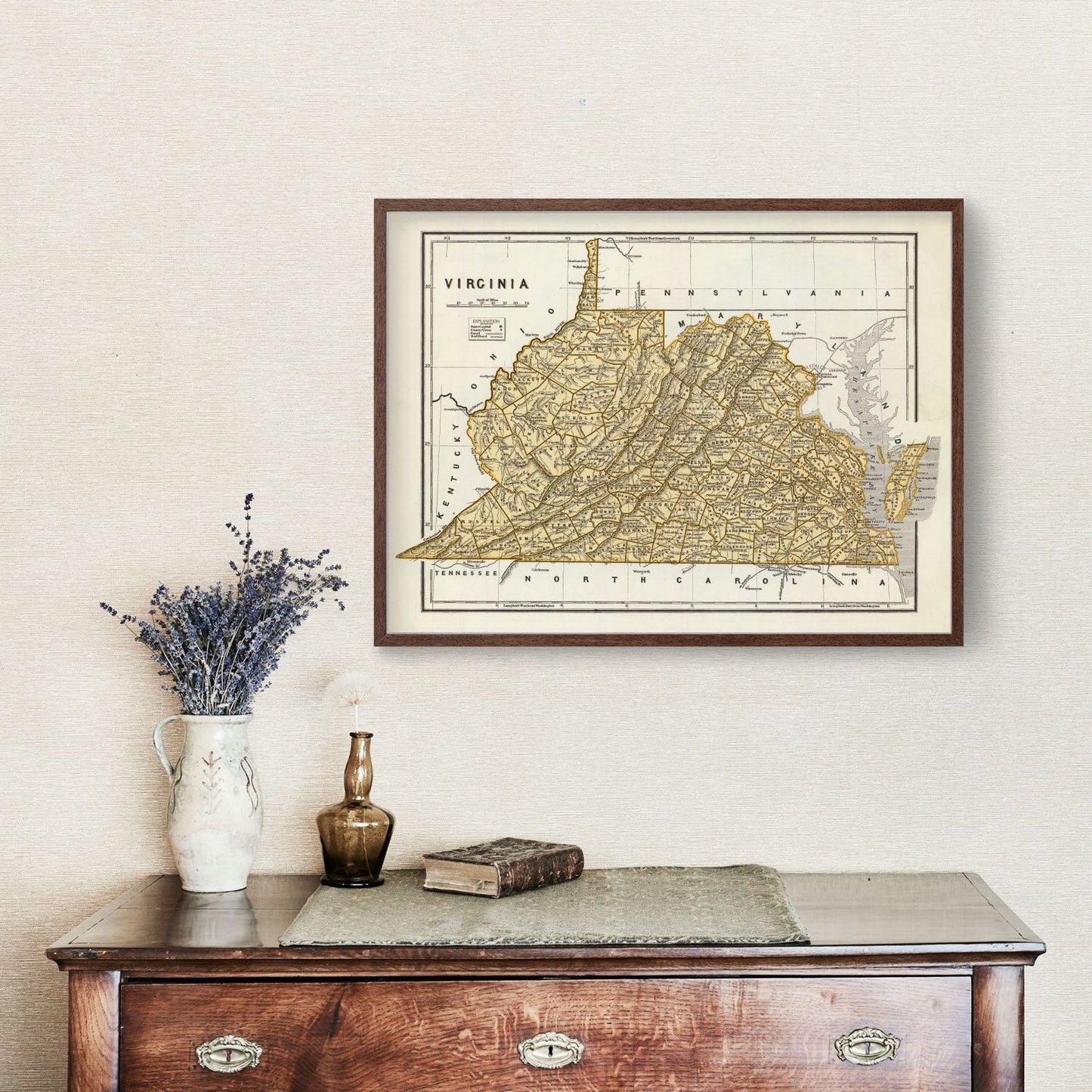 Vintage Map of Virginia, 1842