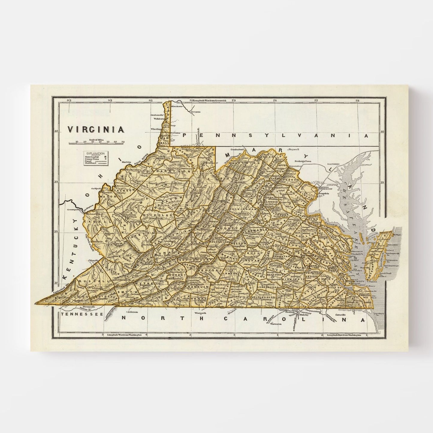 Vintage Map of Virginia, 1842