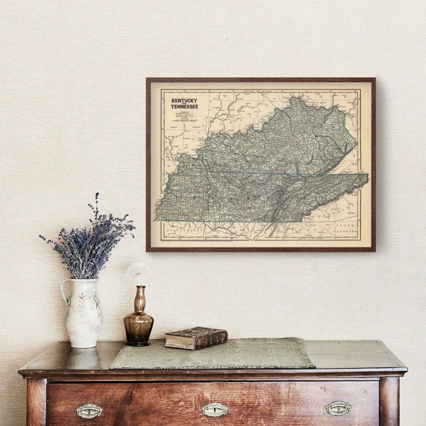 Vintage Map of Kentucky and Tennessee, 1842
