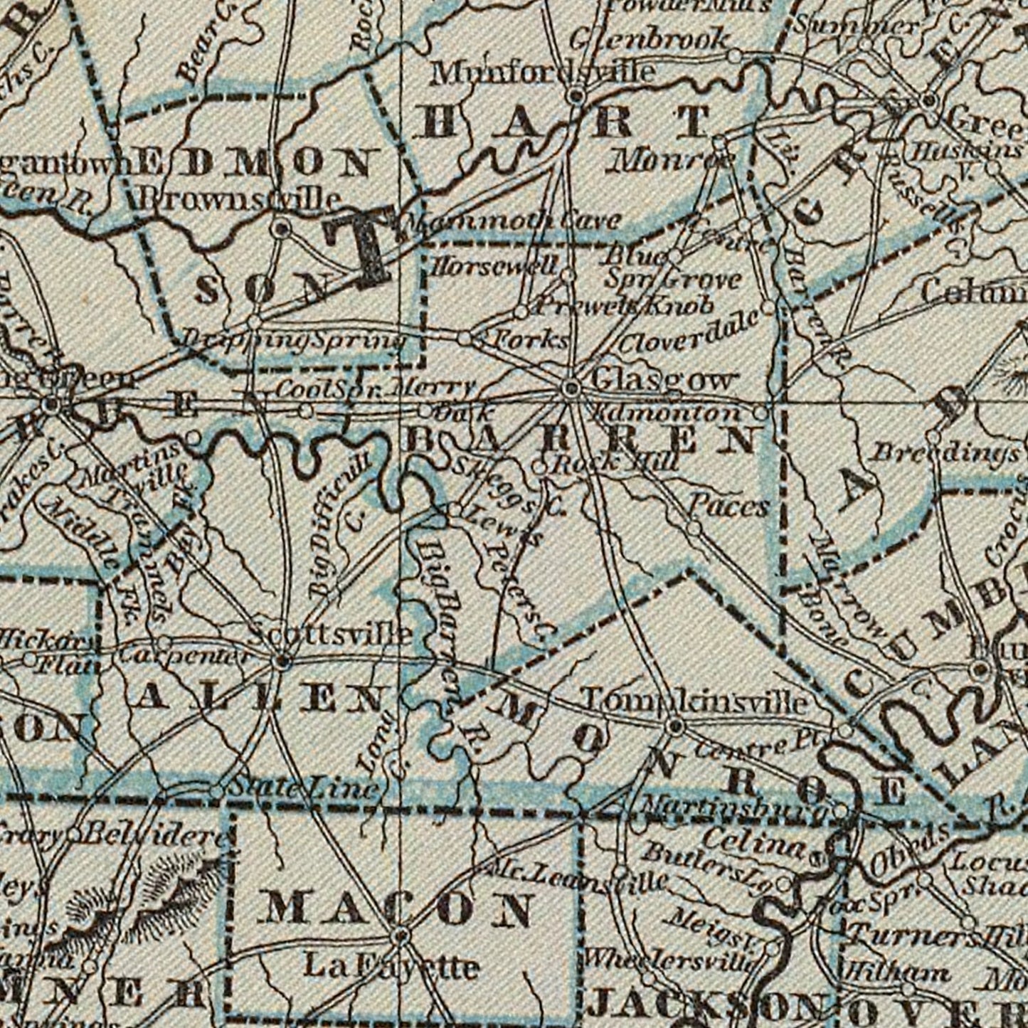 Vintage Map of Kentucky and Tennessee, 1842