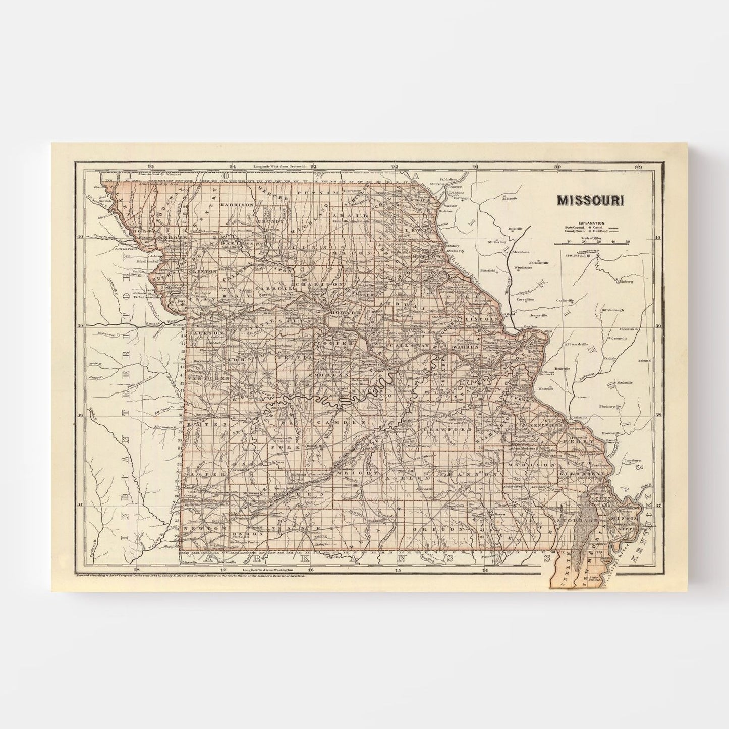 Vintage Map of Missouri, 1842