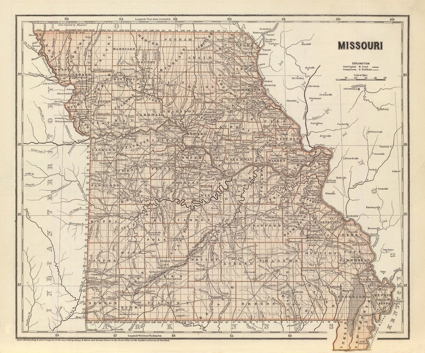 Vintage Map of Missouri, 1842