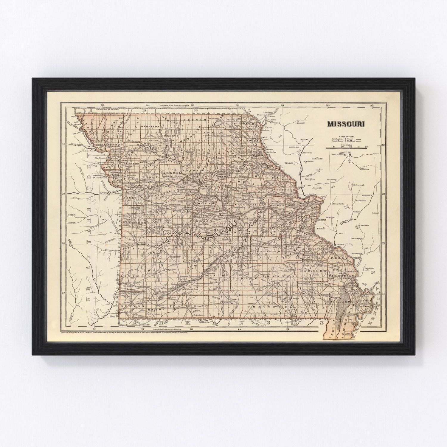 Vintage map of Missouri, 1842