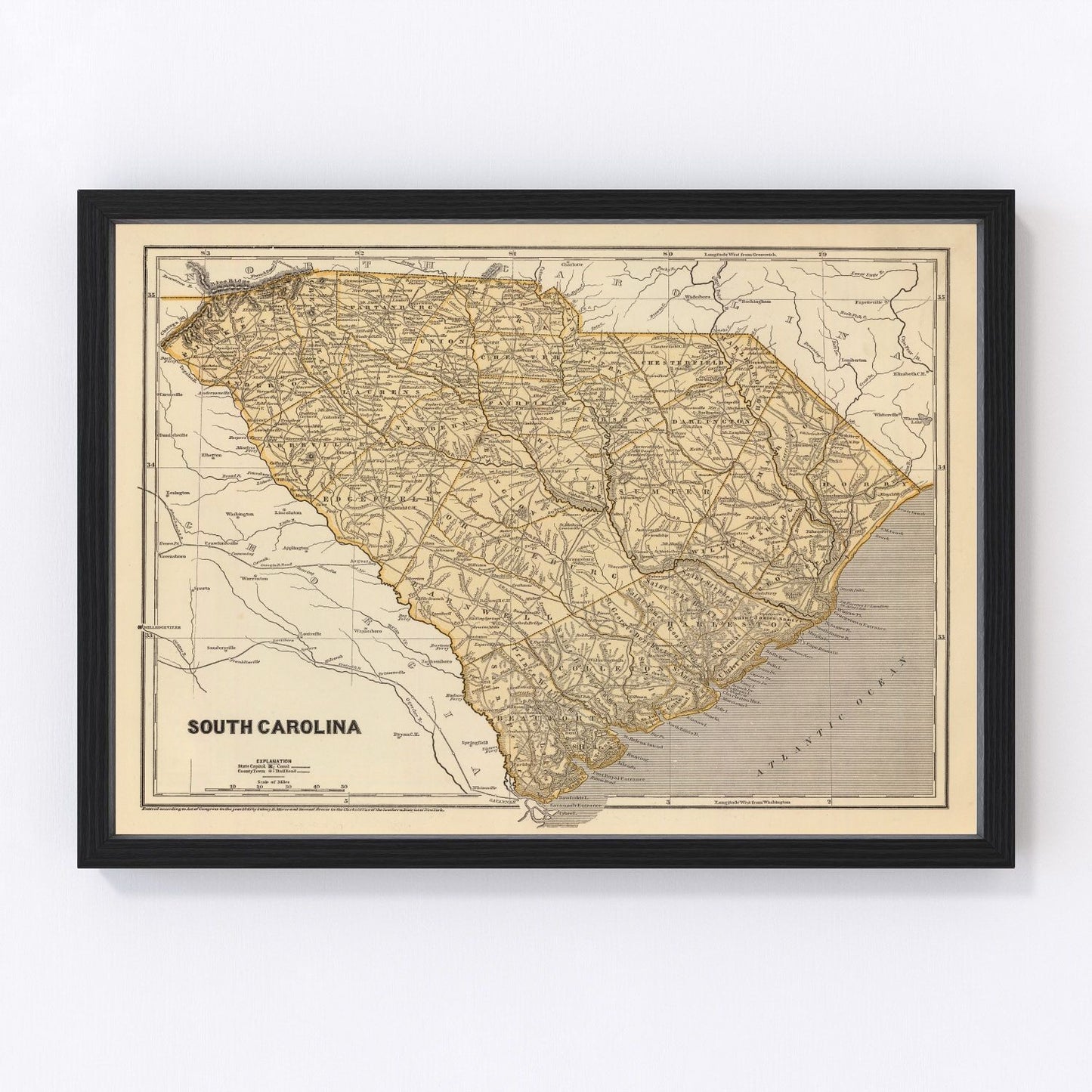 vintage map of South Carolina, 1842