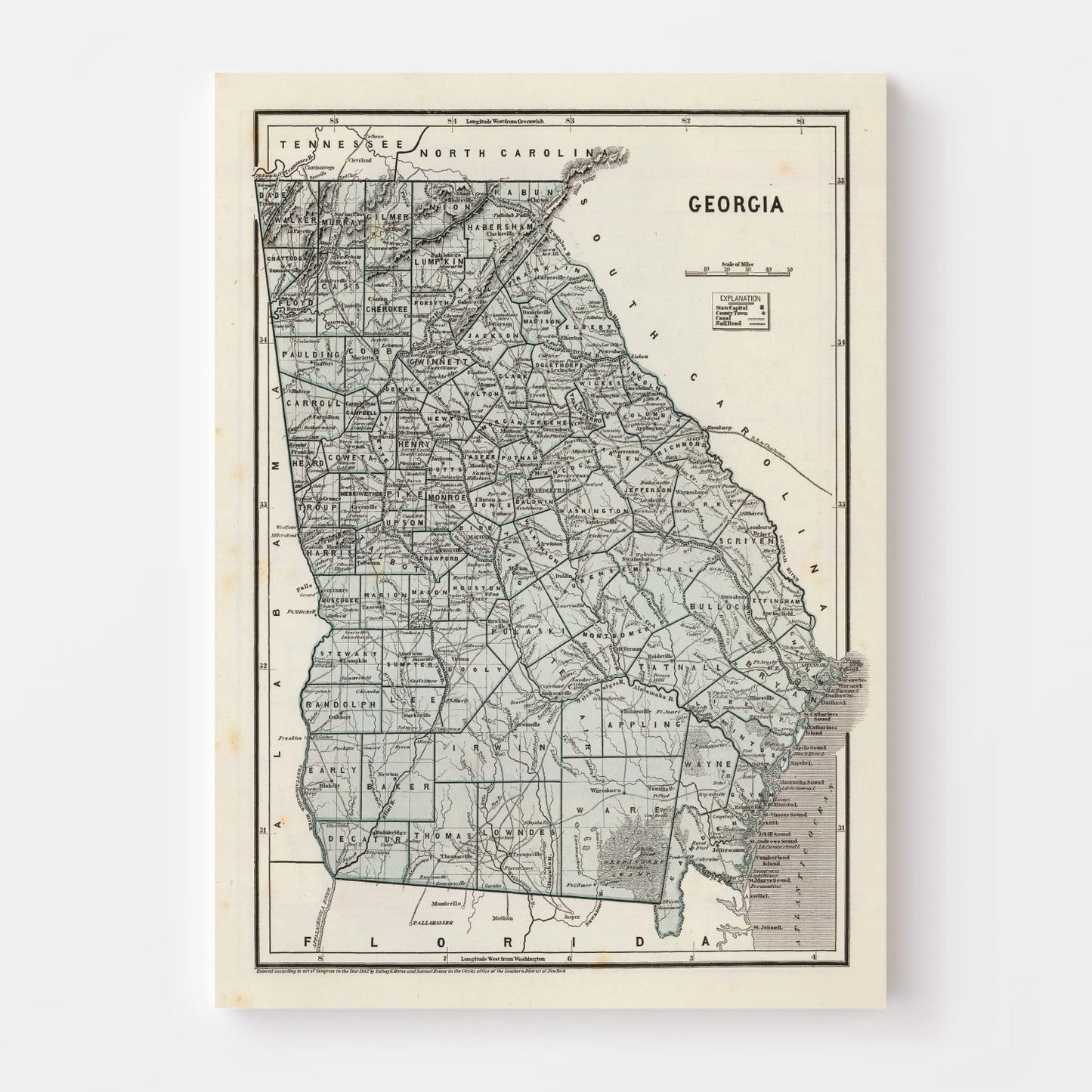 Vintage Map of Georgia, 1842
