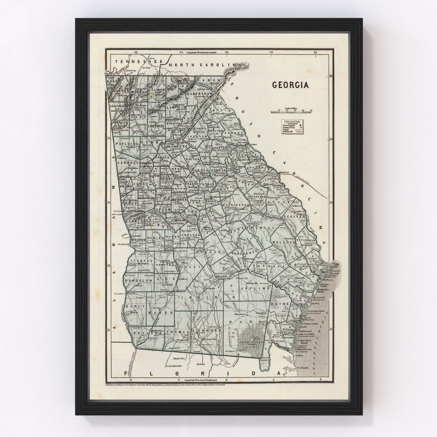 Vintage map of Georgia, 1842