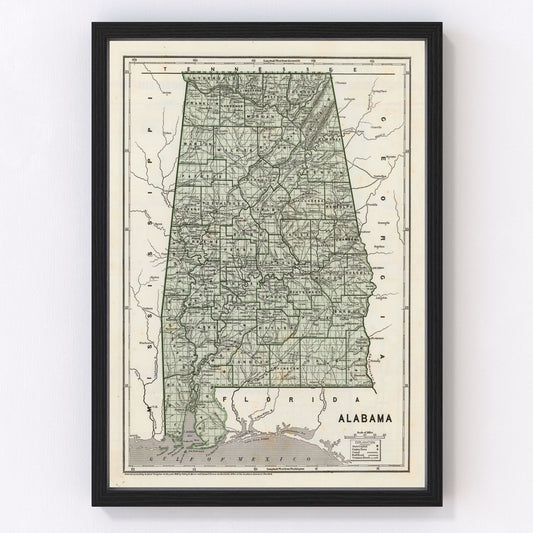 Vintage map of Alabama, 1842 - restored print