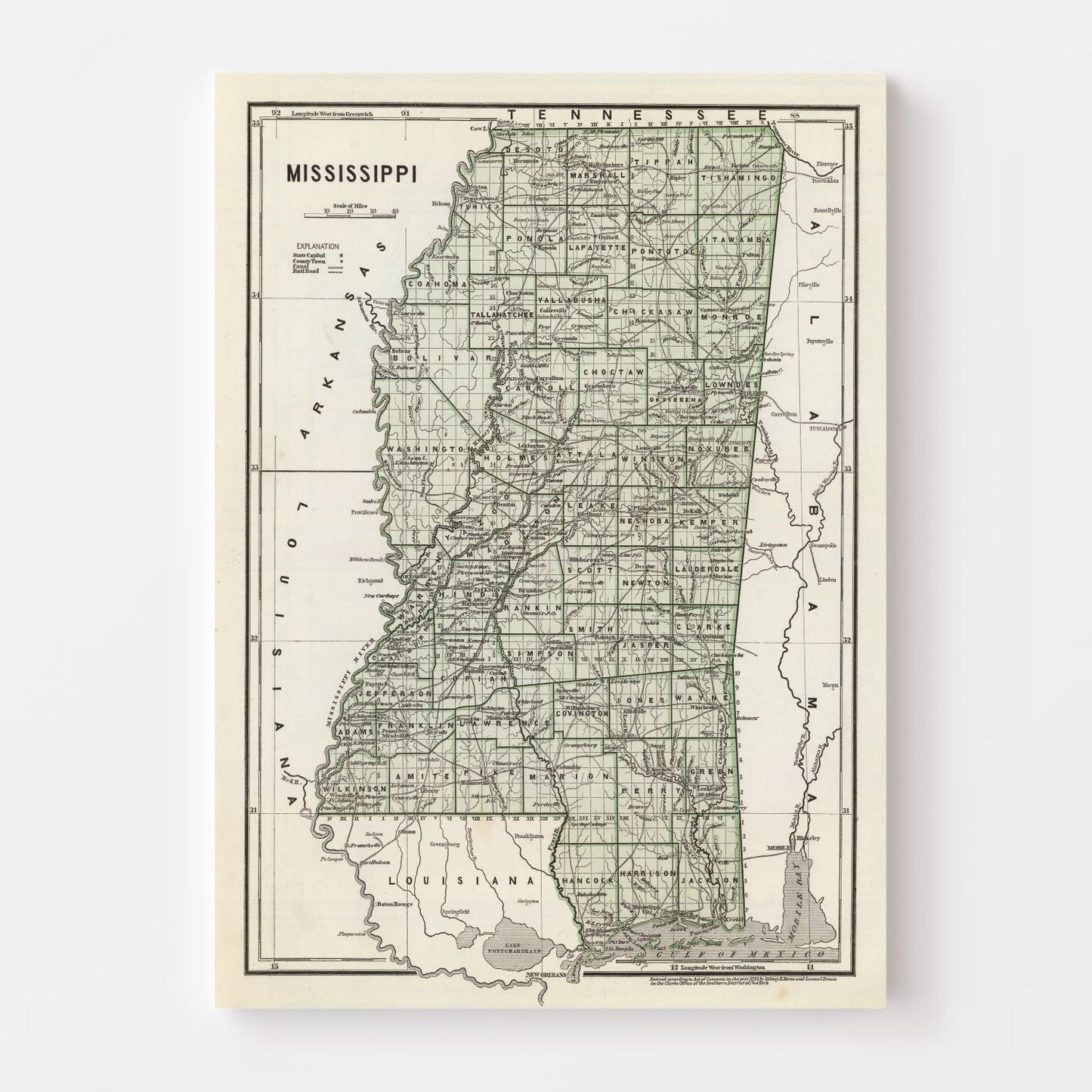 Vintage Map of Mississippi, 1842 II