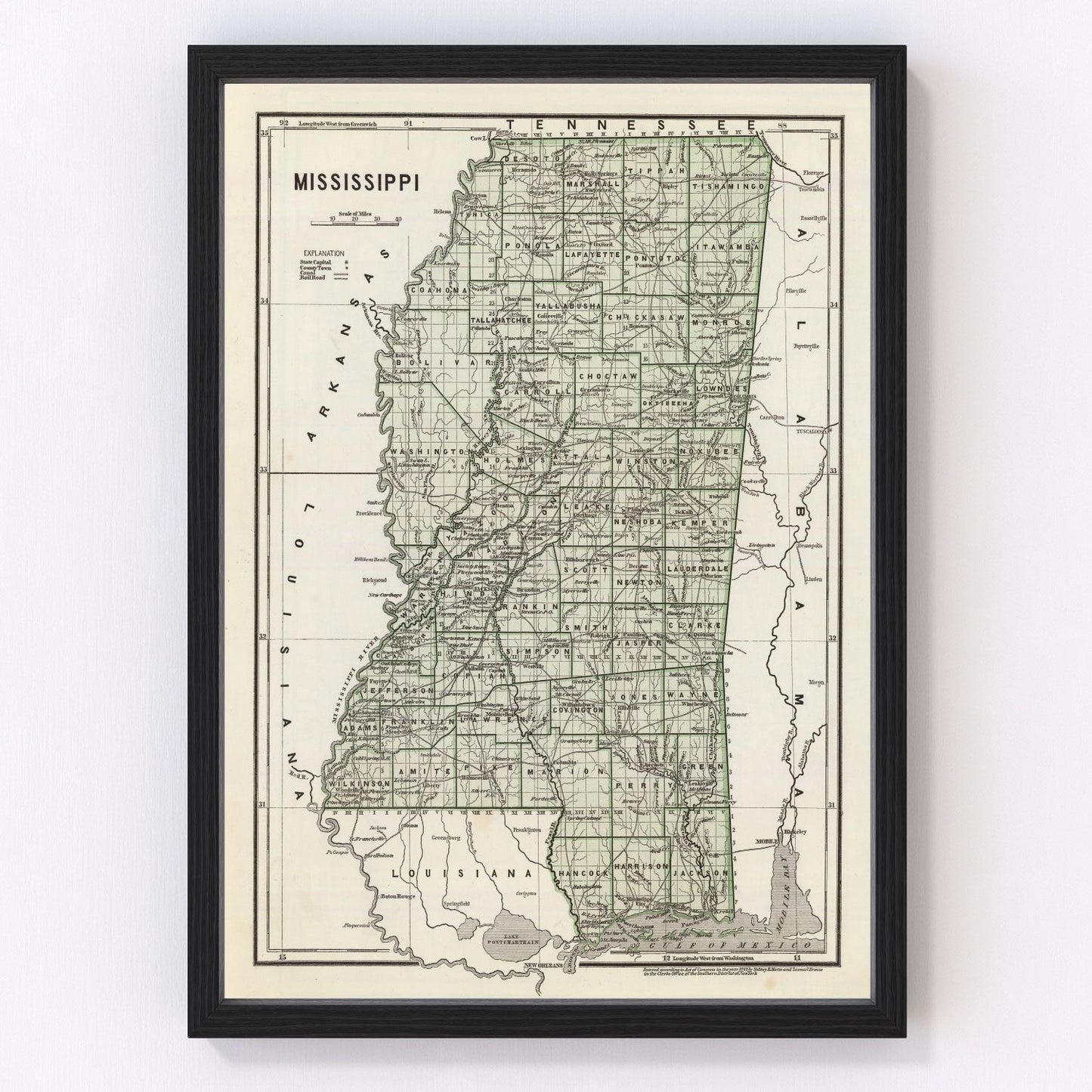 vintage map of Mississippi, 1842