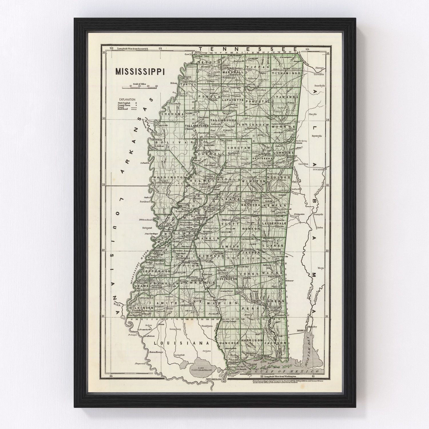 vintage map of Mississippi, 1842