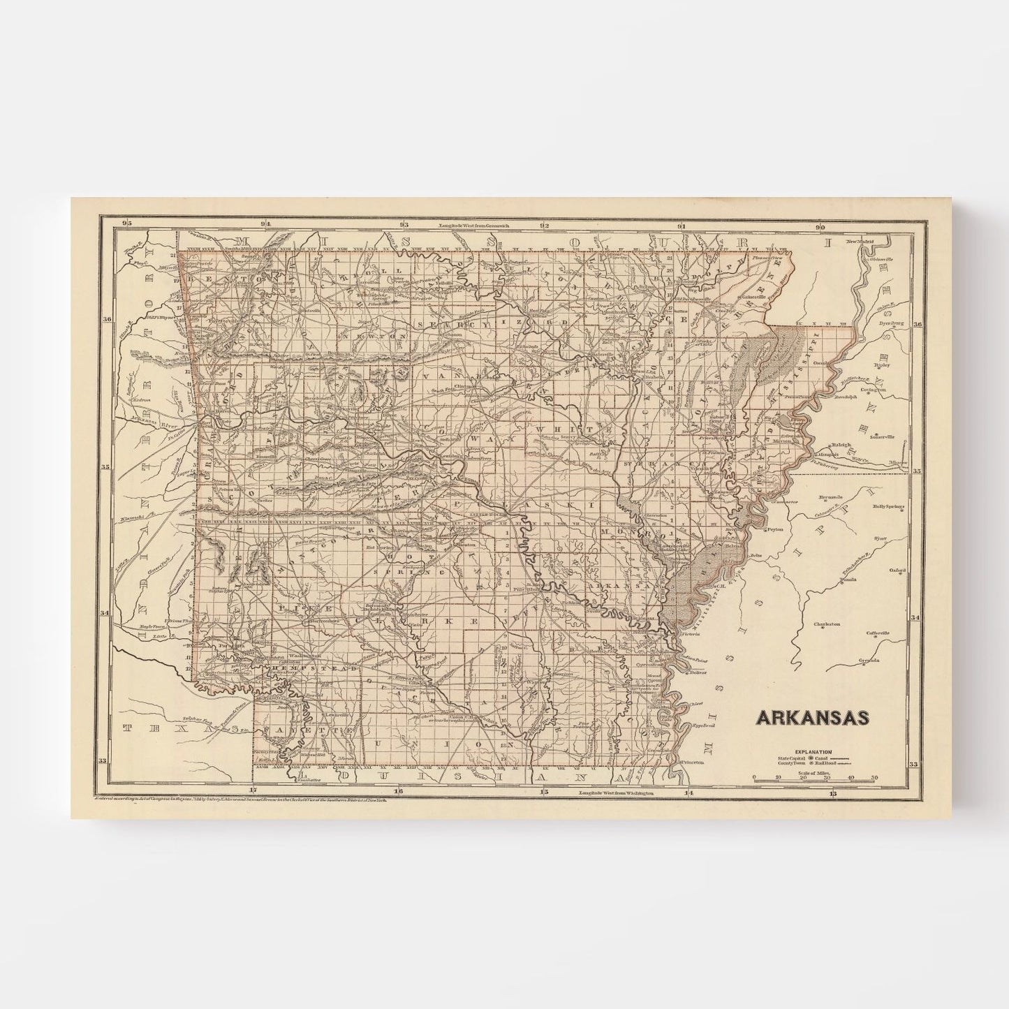Vintage Map of Arkansas, 1842