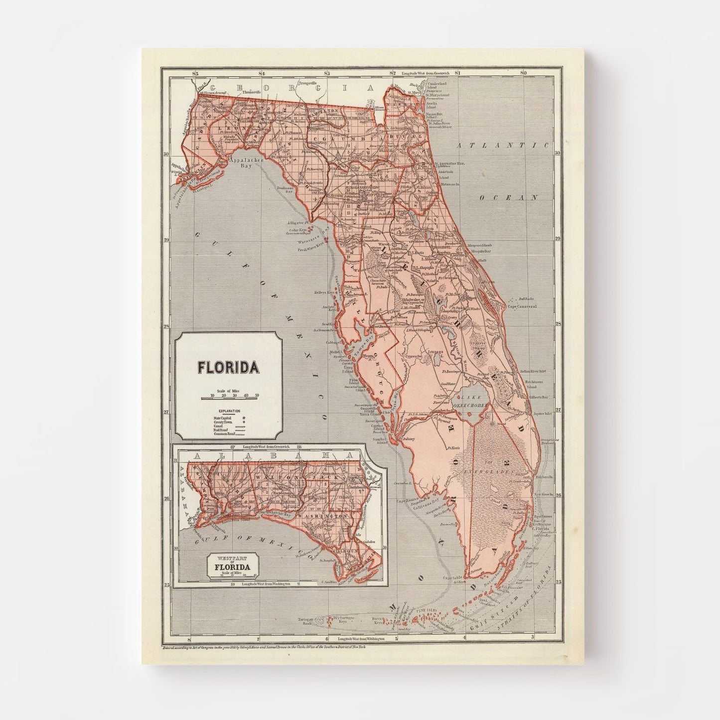 Vintage Map of Florida 1842