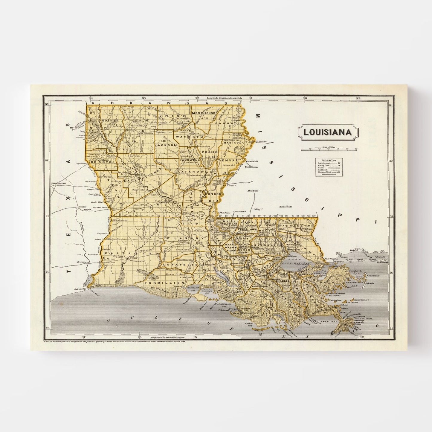 Vintage Map of Louisiana, 1842