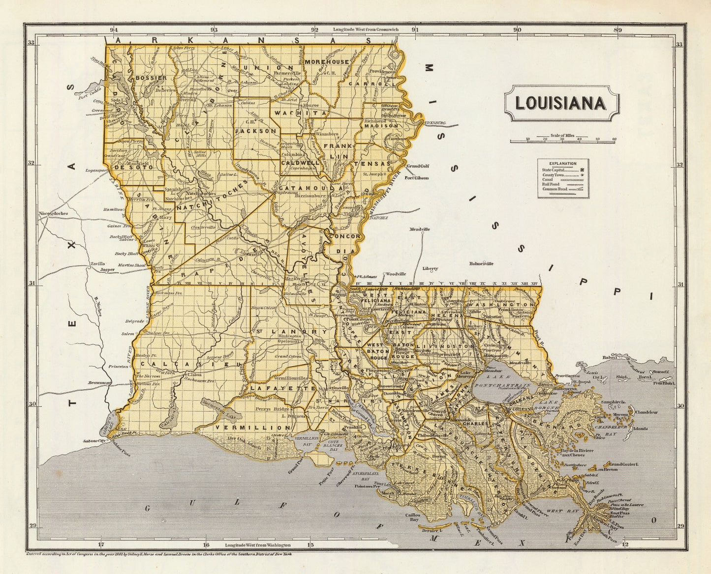 Vintage Map of Louisiana, 1842