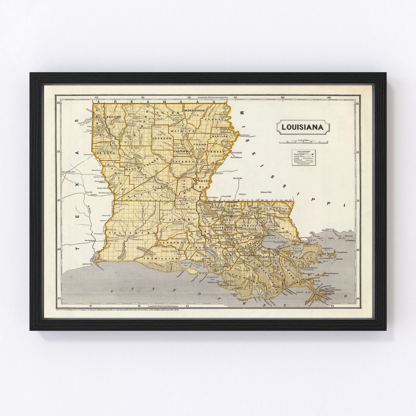 Vintage map of Louisiana, 1842