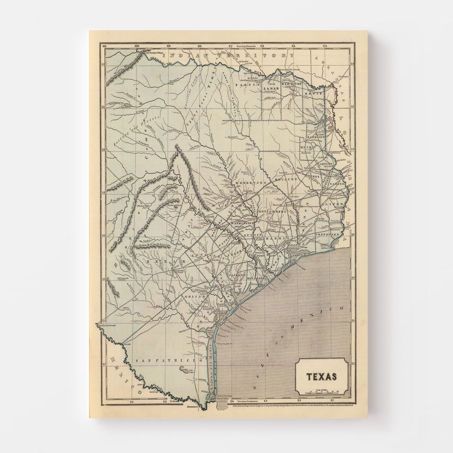 Vintage Map of Texas, 1842