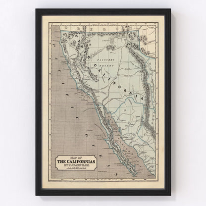 Vintage map of California, 1842, pre-statehood territory restored print