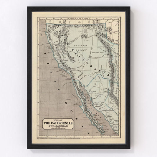 Vintage map of California, 1842, pre-statehood territory restored print
